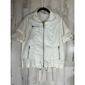 Chicos Zenergy Womens Jacket Size‎ 1 or Medium Cream Zippers Roll Sleeves Sporty